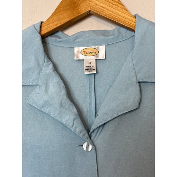 Talbots Linen Rayon Blend Boxy Button Front‎ Blouse Blue Open Back 16 Vintage - Picture 3 of 7